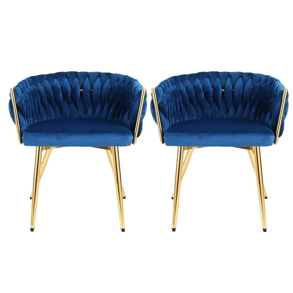 1 Set of 2 Artiss Dining Chairs Velvet Weaving Armchair