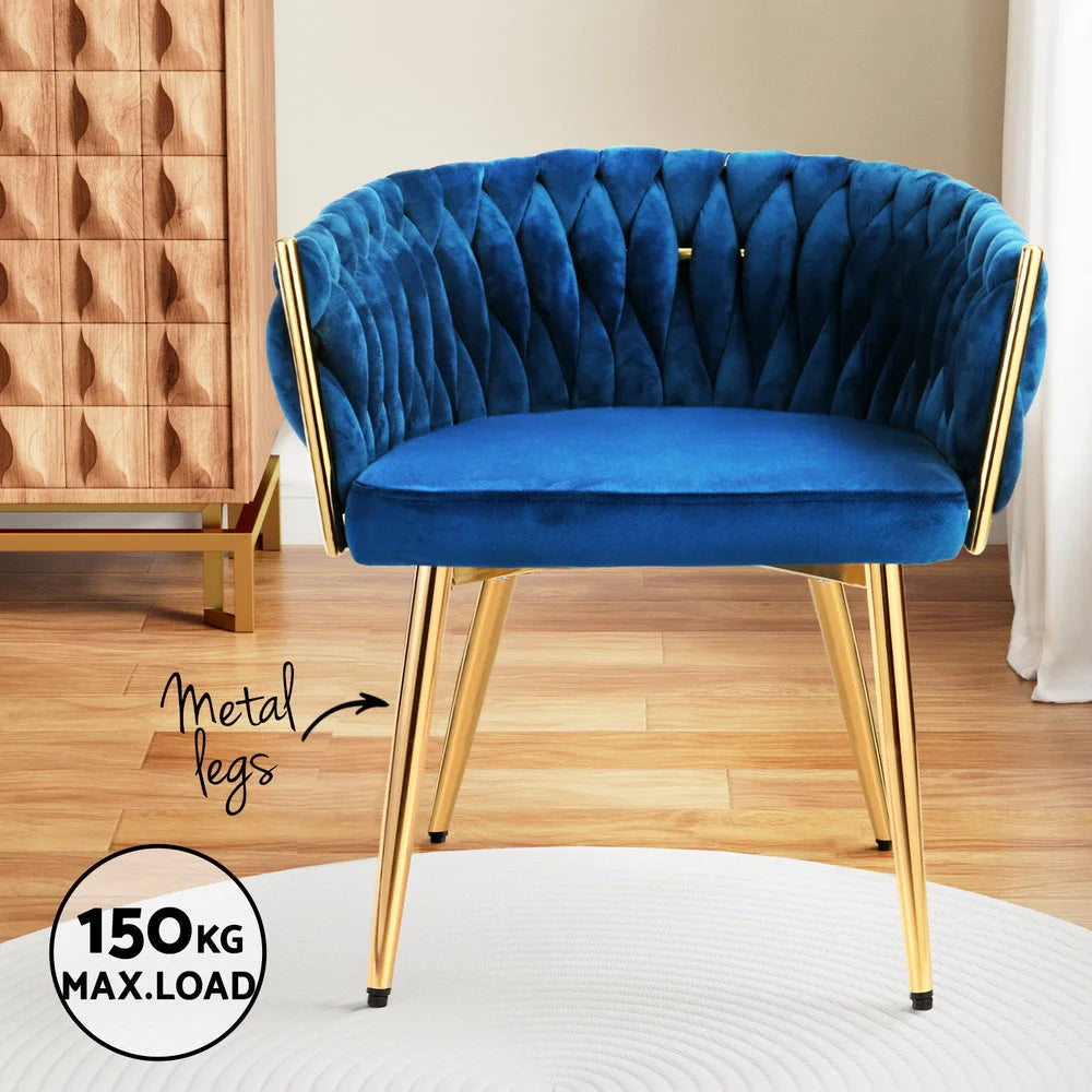 1 Set of 2 Artiss Dining Chairs Velvet Weaving Armchair