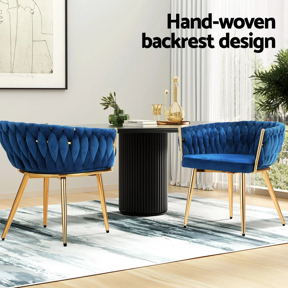 1 Set of 2 Artiss Dining Chairs Velvet Weaving Armchair