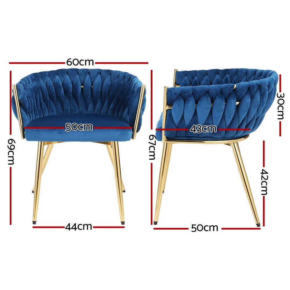 1 Set of 2 Artiss Dining Chairs Velvet Weaving Armchair