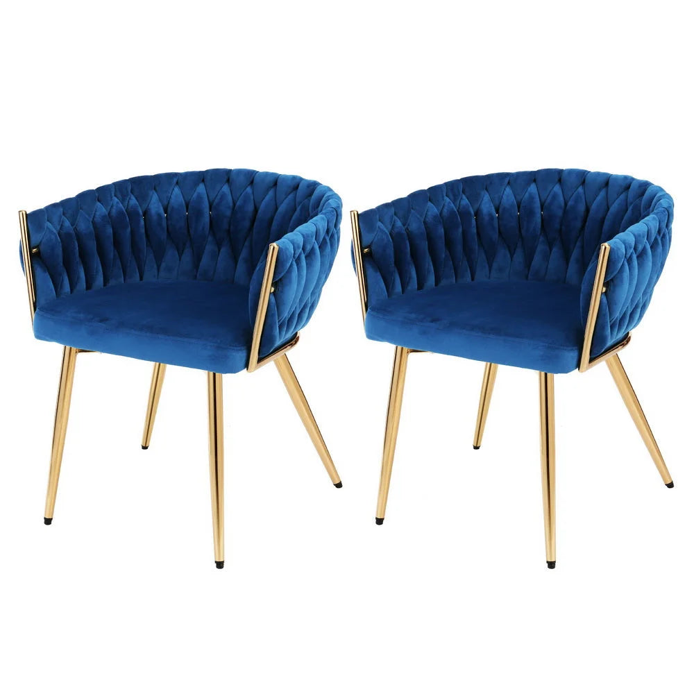1 Set of 2 Artiss Dining Chairs Velvet Weaving Armchair