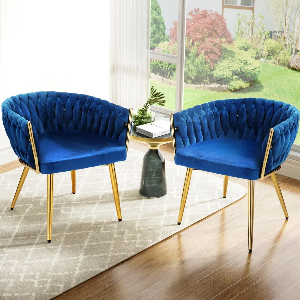 1 Set of 2 Artiss Dining Chairs Velvet Weaving Armchair