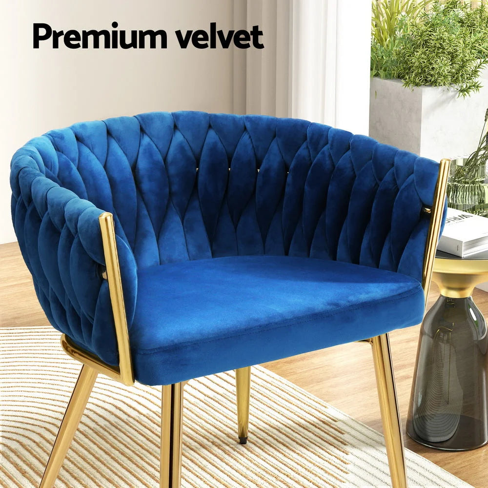 1 Set of 2 Artiss Dining Chairs Velvet Weaving Armchair