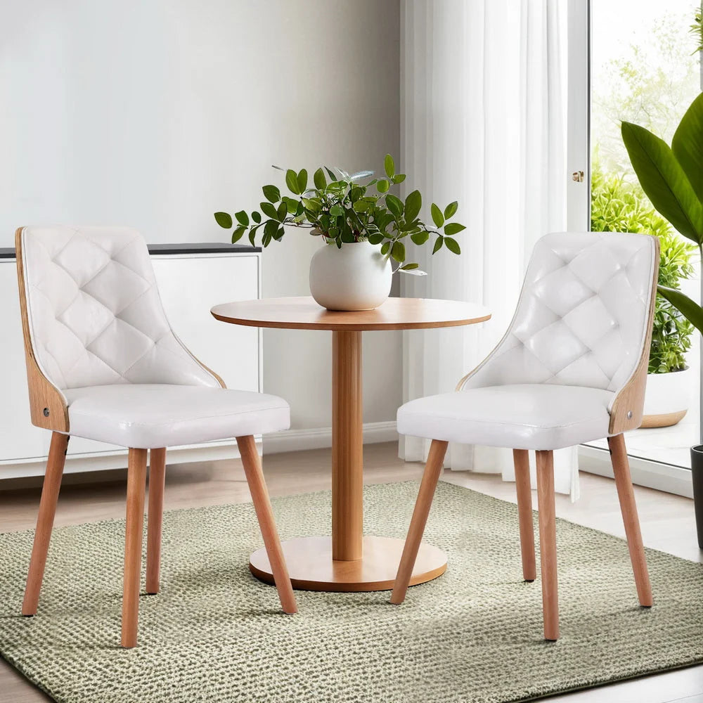 1 Set of 2 Artiss Dining Chairs White PU - Furniture >