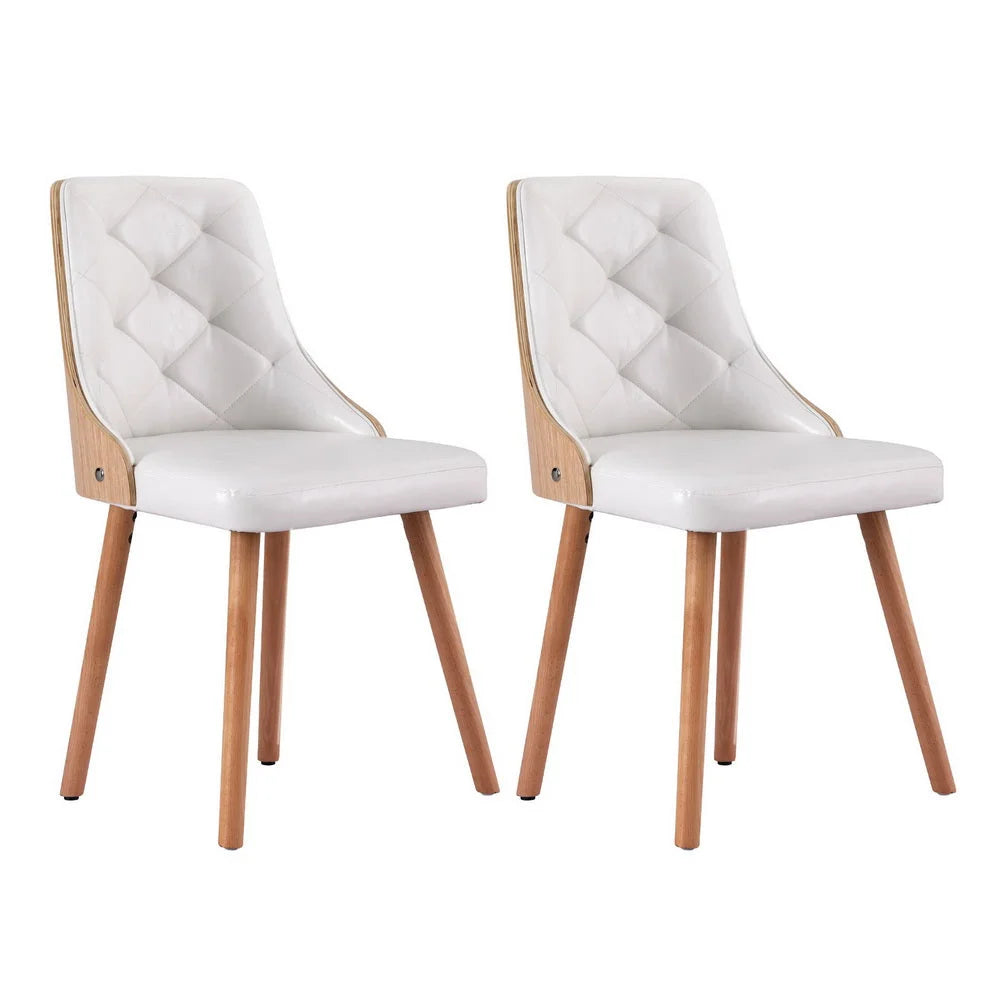 1 Set of 2 Artiss Dining Chairs White PU - Furniture >