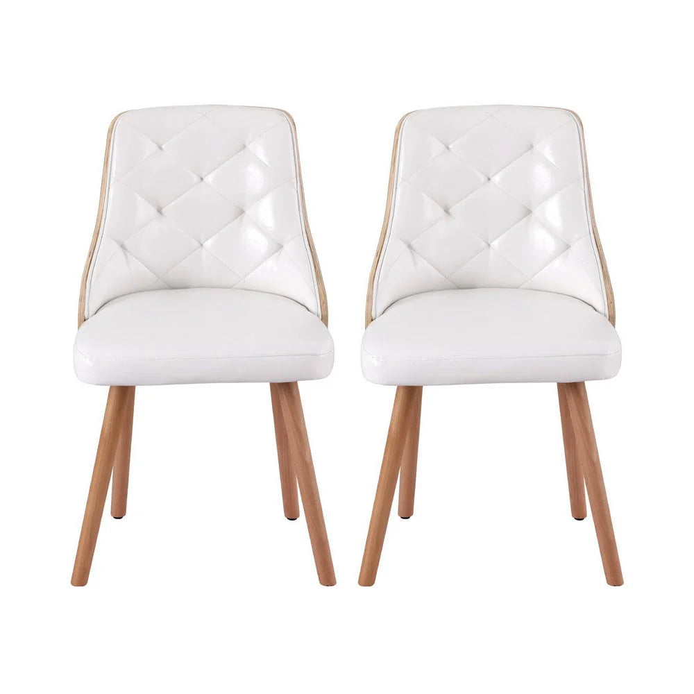 1 Set of 2 Artiss Dining Chairs White PU - Furniture >