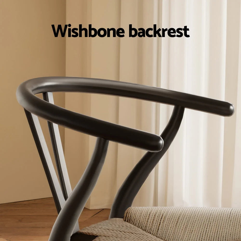1 Set of 2 Artiss Dining Chairs Wooden Rattan Wishbone