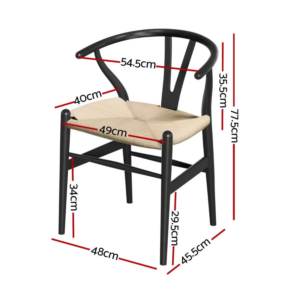 1 Set of 2 Artiss Dining Chairs Wooden Rattan Wishbone