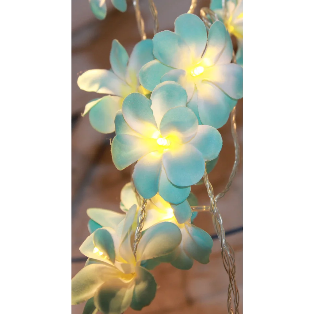 1 Set of 20 LED Tropical Blue Frangipani Flower Battery 3m