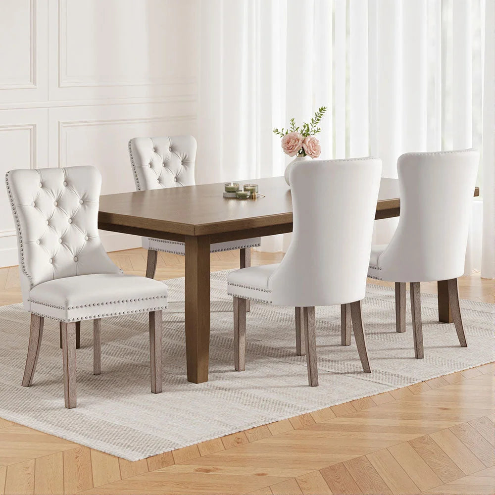 Set 4 Dining Chairs Velvet 1 Beige