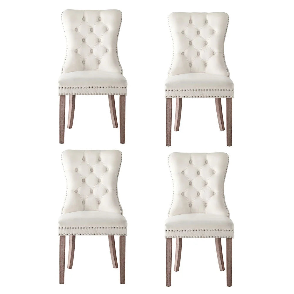 1 Set of 4 Artiss Dining Chairs Beige Velvet - Furniture >