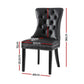 Black leather dining chair set with chair legs and seat detailing