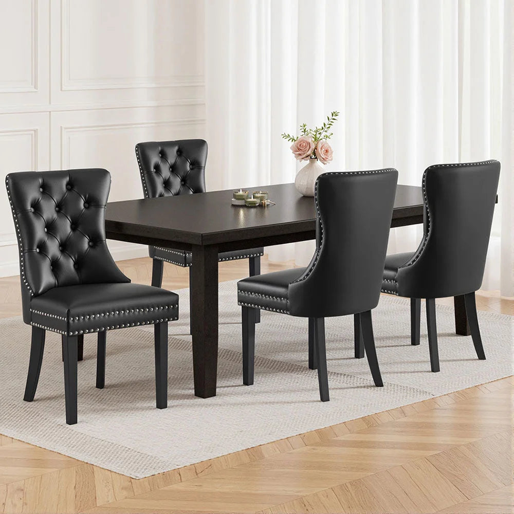 1 Set of 4 Artiss Dining Chairs Black Leather - Furniture >