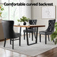 Black leather dining chair set with woven seat and timber frame