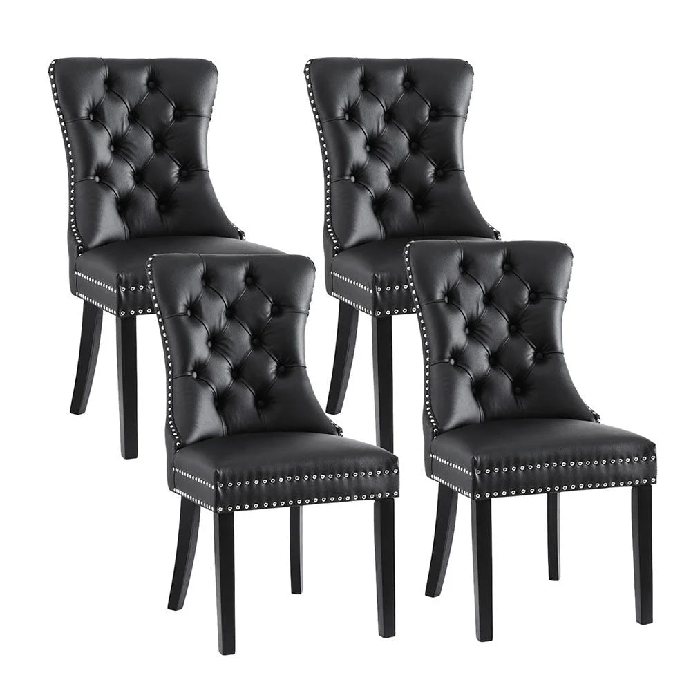 1 Set of 4 Artiss Dining Chairs Black Leather - Furniture >