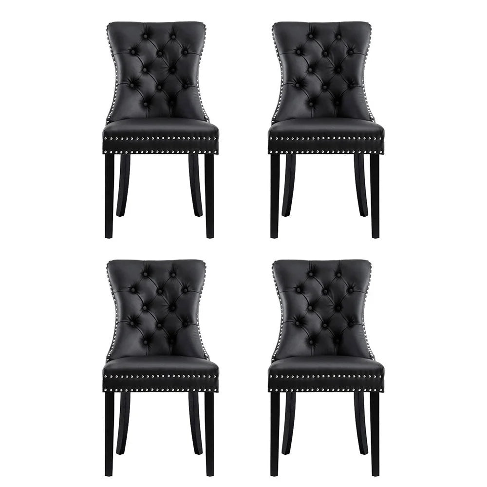 1 Set of 4 Artiss Dining Chairs Black Leather - Furniture >