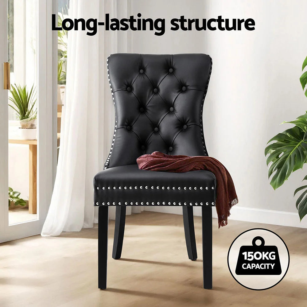 1 Set of 4 Artiss Dining Chairs Black Leather - Furniture >