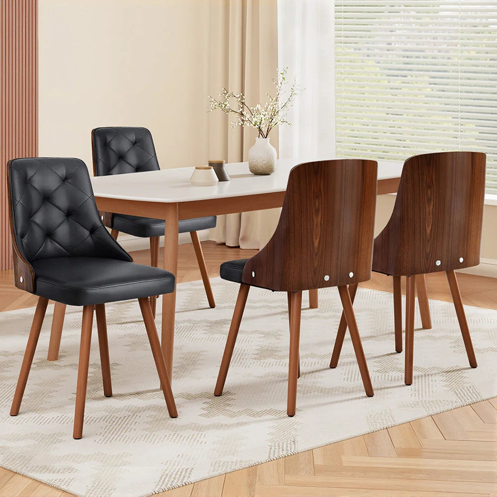 1 Set of 4 Artiss Dining Chairs Black PU - Furniture >