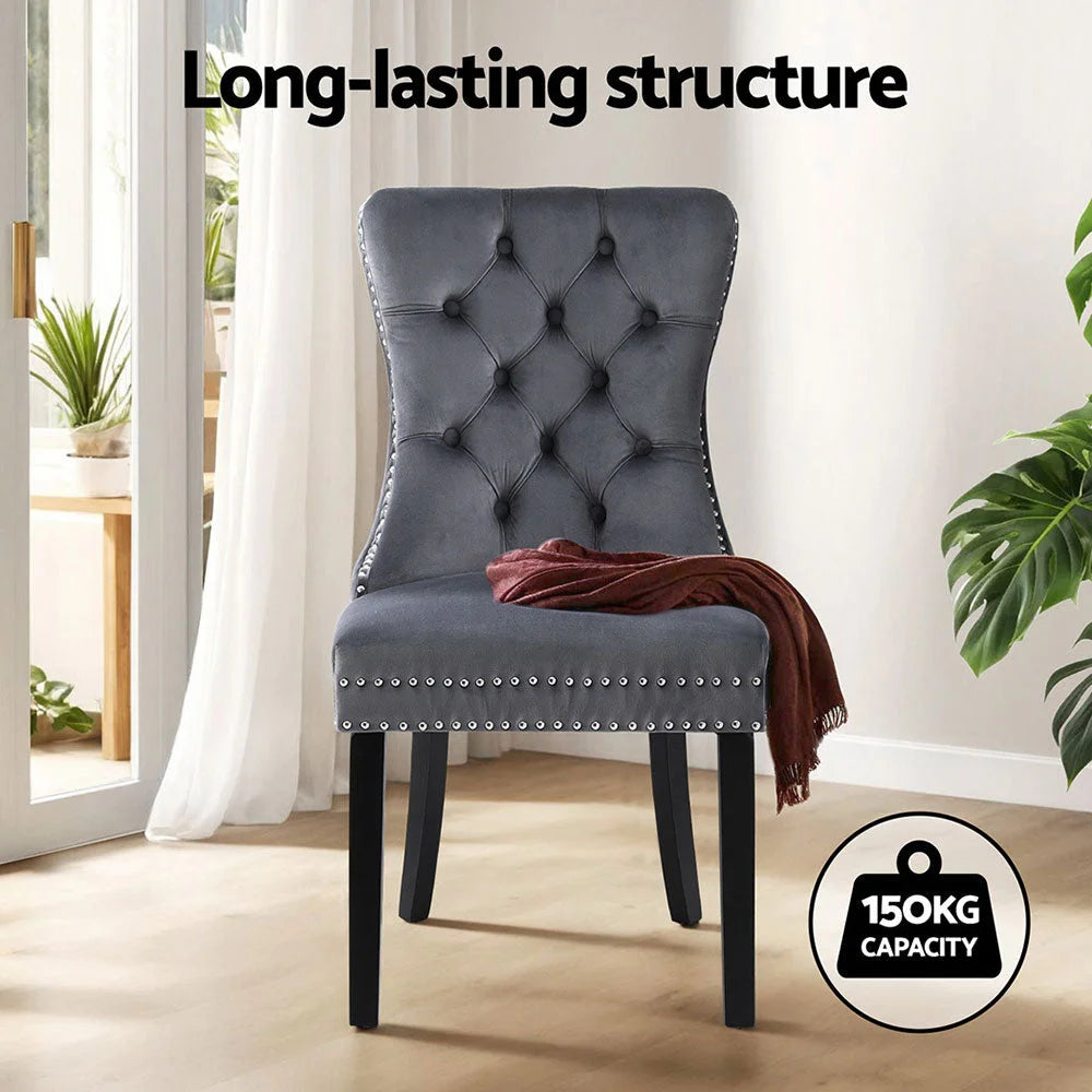 1 Set of 4 Artiss Dining Chairs Grey Velvet - Furniture >