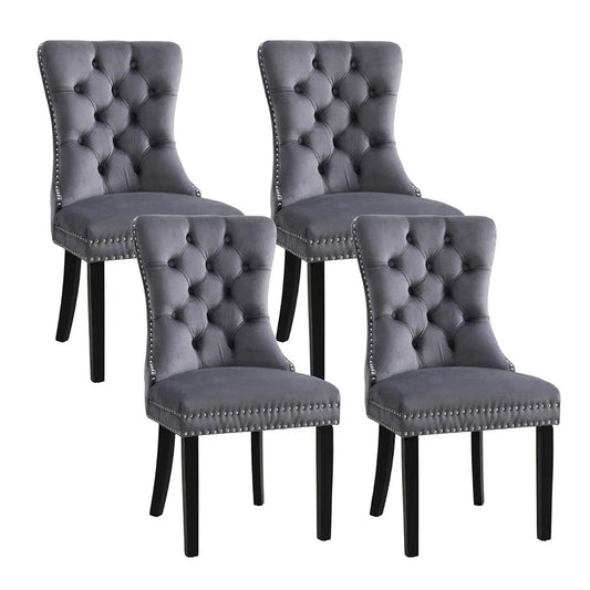 1 Set of 4 Artiss Dining Chairs Grey Velvet - Furniture >