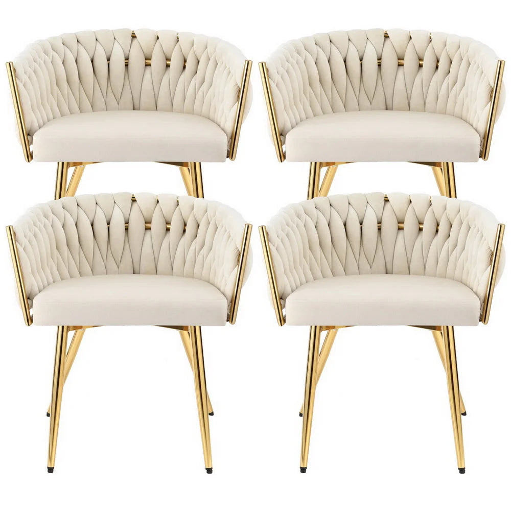 1 Set of 4 Artiss Dining Chairs Velvet Armchair Beige