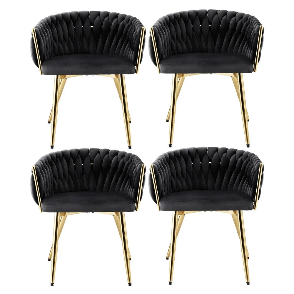 1 Set of 4 Artiss Dining Chairs Velvet Armchair Black