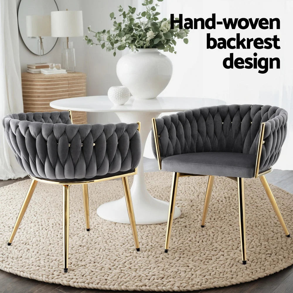 1 Set of 4 Artiss Dining Chairs Velvet Armchair Grey