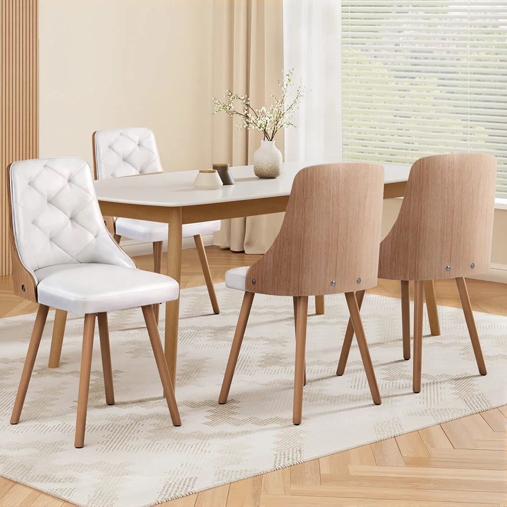 1 Set of 4 Artiss Dining Chairs White PU - Furniture >