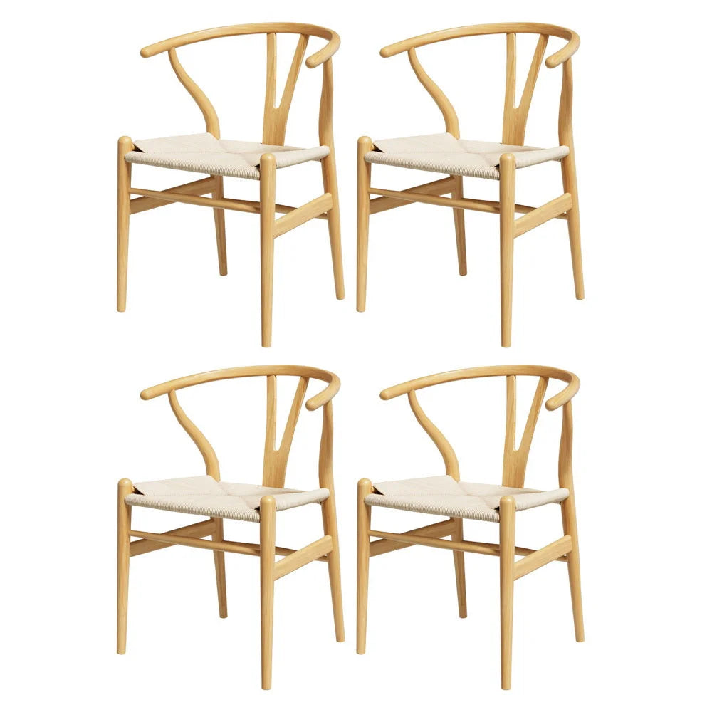 1 Set of 4 Artiss Dining Chairs Wooden Rattan Seat Wishbone