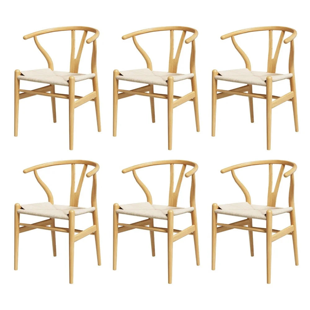 1 Set of 6 Artiss Dining Chairs Wooden Rattan Seat Wishbone
