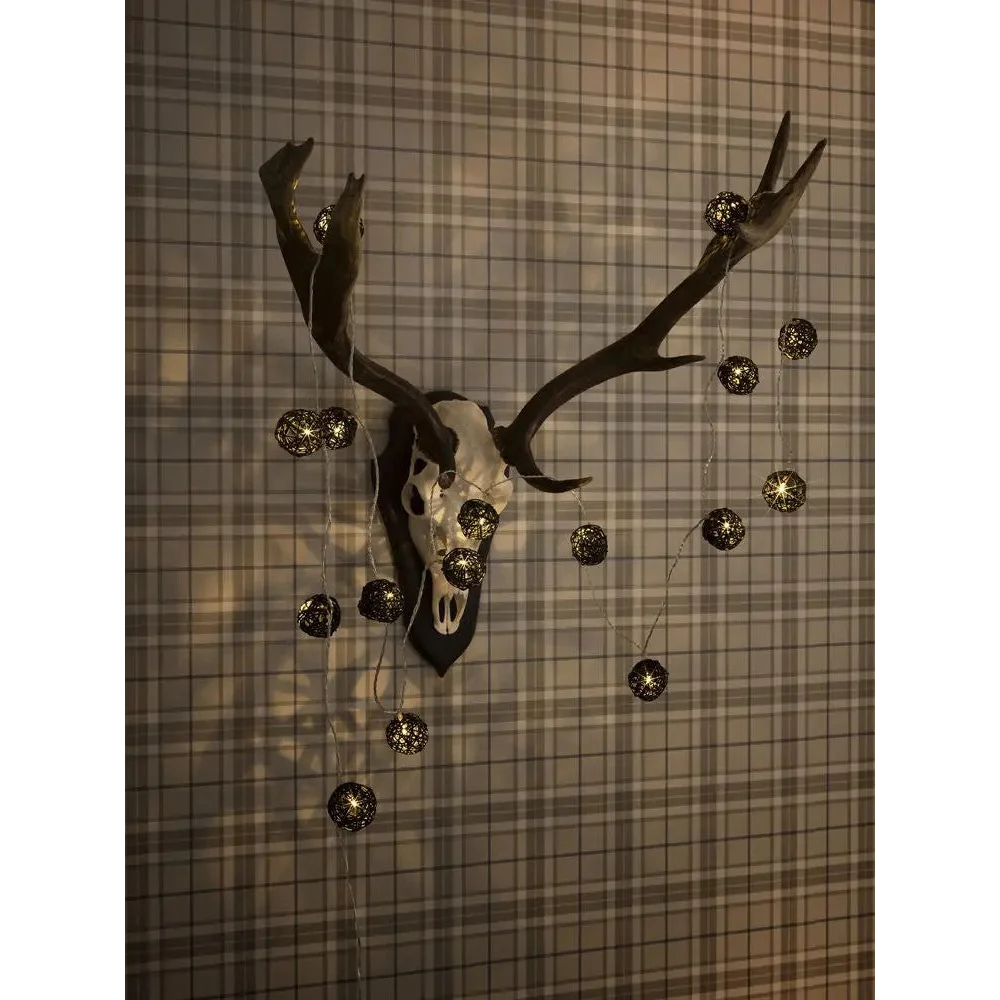 1 Set of Black 5cm Rattan Cane 20 Ball Battery Powered 3m