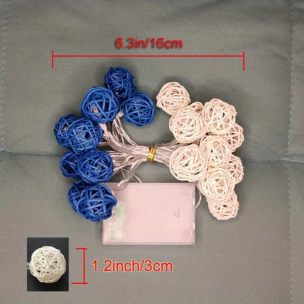 1 Set of Blue n White 5cm Rattan Cane 50 Ball Battery