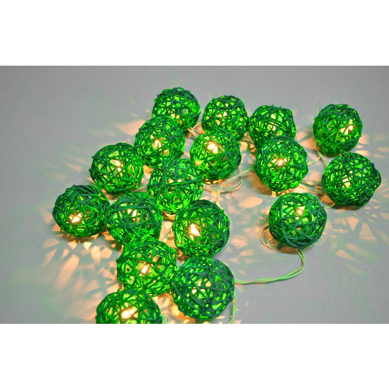 1 Set of Green 5cm Rattan Cane 20 Ball Battery Powered 3m