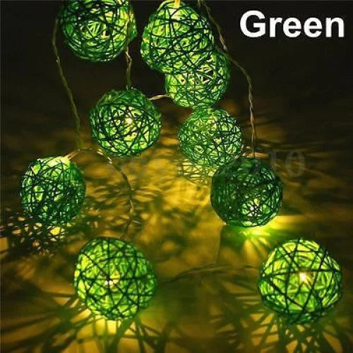 1 Set of Green 5cm Rattan Cane 20 Ball Battery Powered 3m