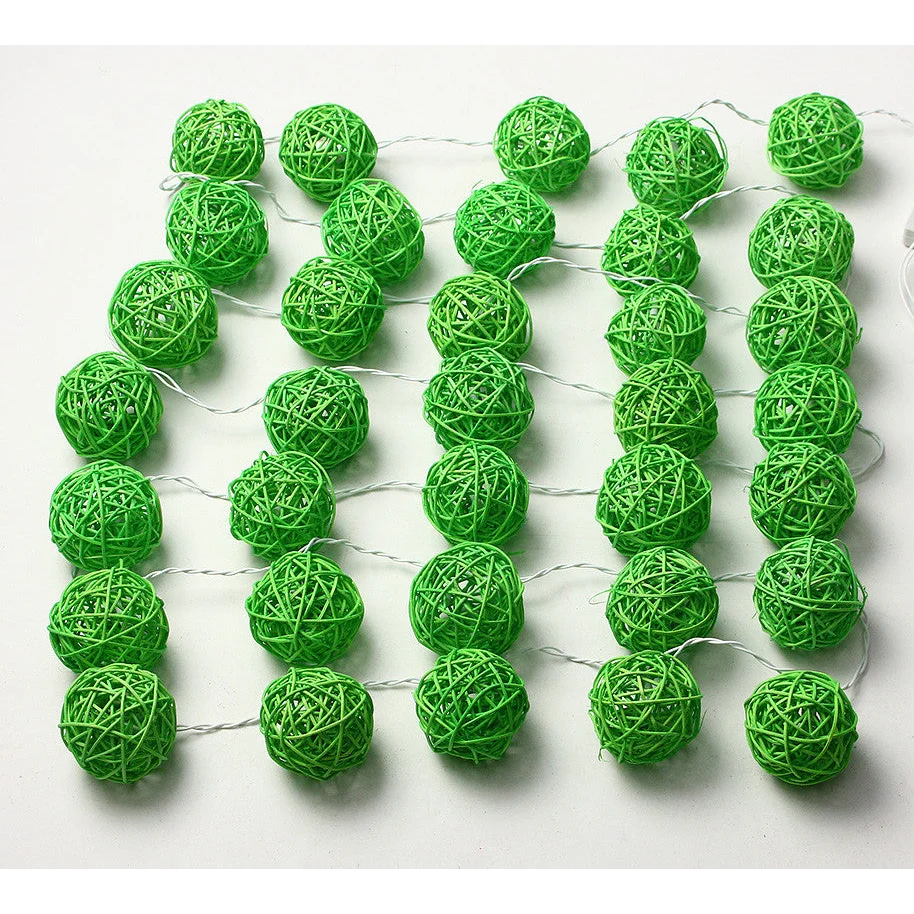 1 Set of Green 5cm Rattan Cane 50 Ball Battery Powered LONG