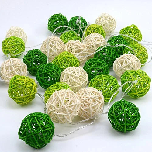 1 Set of Green n White 5cm Rattan Cane 50 Ball Battery