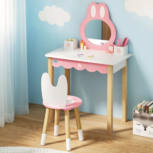 1 Set of Keezi Kids Dressing Table Wooden Bunny Pink - Baby