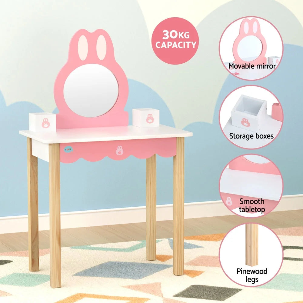 1 Set of Keezi Kids Dressing Table Wooden Bunny Pink - Baby