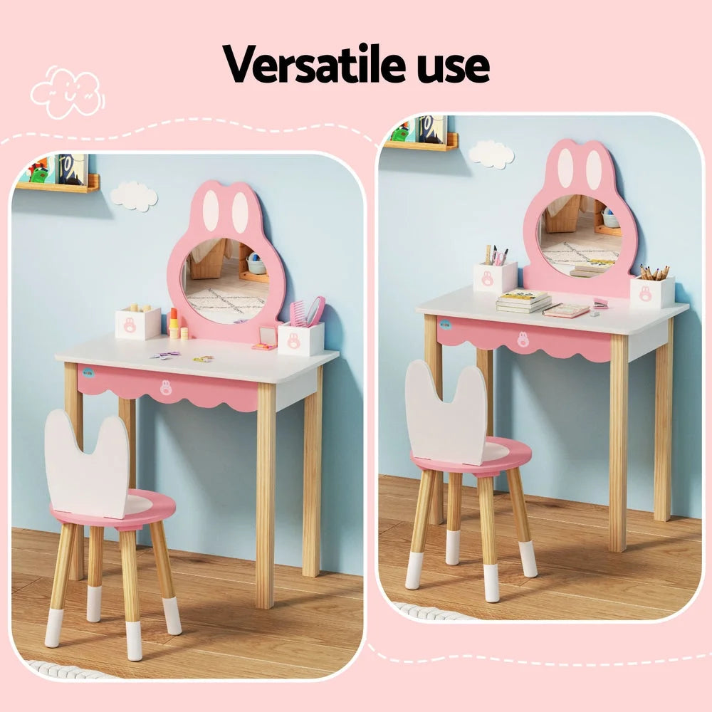 1 Set of Keezi Kids Dressing Table Wooden Bunny Pink - Baby