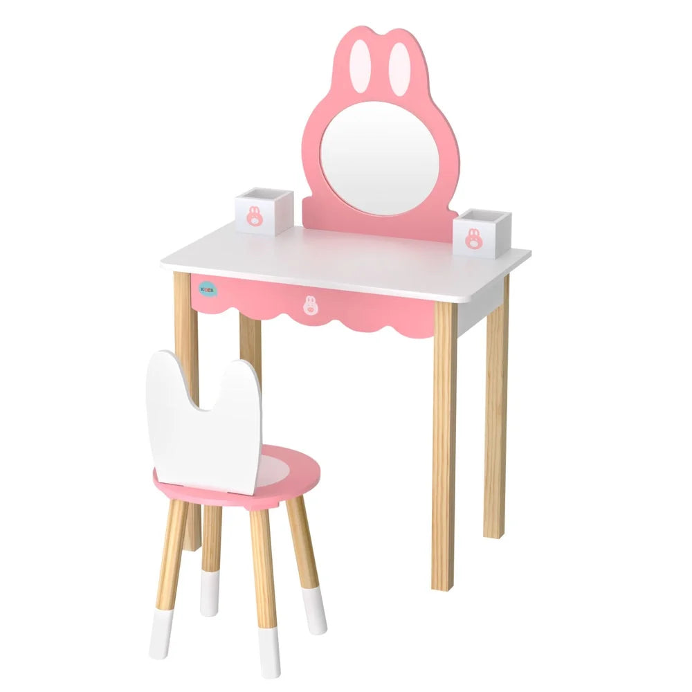 1 Set of Keezi Kids Dressing Table Wooden Bunny Pink - Baby