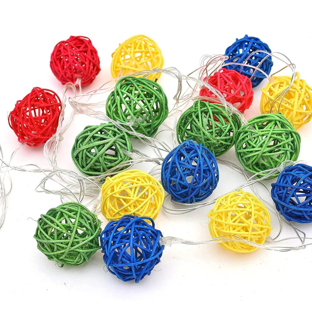 1 Set of Multi Coloured 5cm Rattan Cane 20 Ball Battery