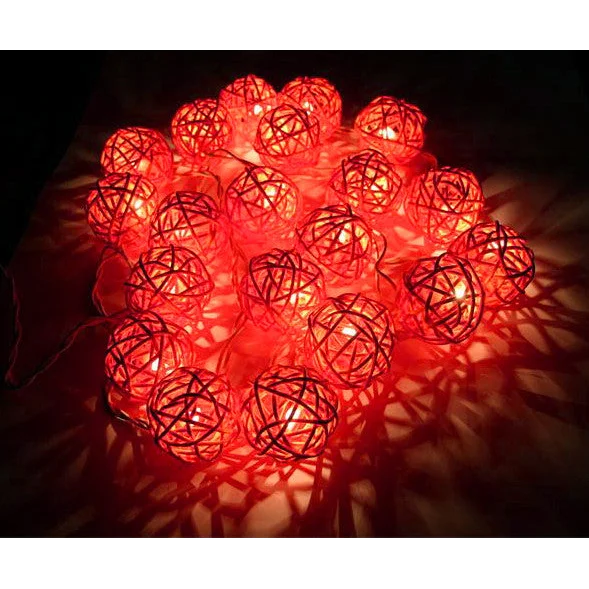 1 Set of Orange 5cm Rattan Cane 20 Ball Battery Powered 3m