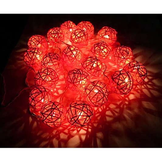 1 Set of Orange 5cm Rattan Cane 50 Ball Battery Powered