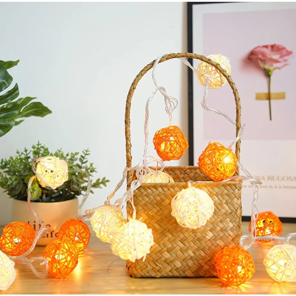 1 Set of Orange n White 5cm Rattan Cane 20 Ball Battery