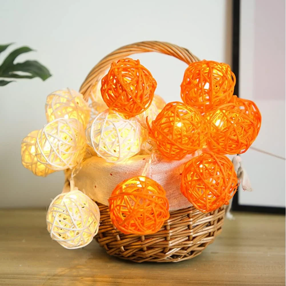1 Set of Orange n White 5cm Rattan Cane 20 Ball Battery