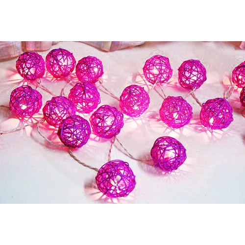1 Set of Pink 5cm Rattan Cane 20 Ball Battery Powered 3m