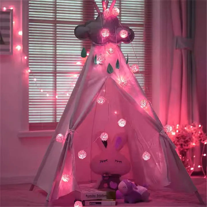 1 Set of Pink 5cm Rattan Cane 20 Ball Battery Powered 3m