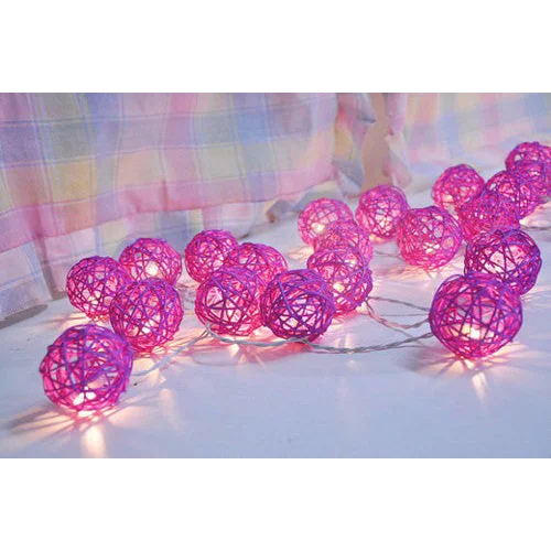 1 Set of Pink 5cm Rattan Cane 20 Ball Battery Powered 3m
