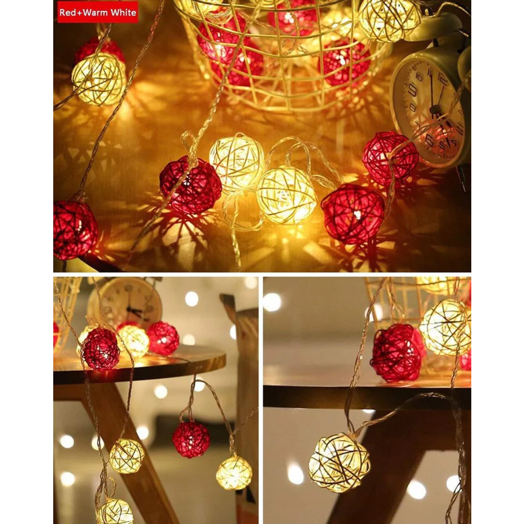 1 Set of Red and White5cm Rattan Cane 20 Ball Battery