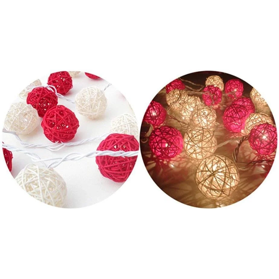 1 Set of Red and White5cm Rattan Cane 20 Ball Battery